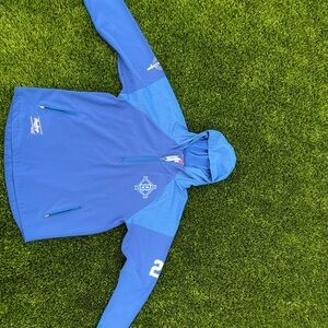 BlueLine Baseball Academy, Blue Hooded windbreaker with Blueline logo.